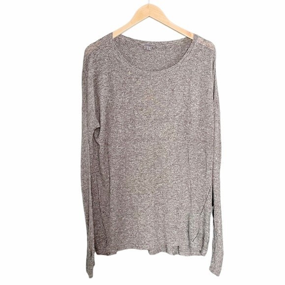 Vince Linen Blend Slub Knit Long Sleeve Marled Gray Pullover Women’s Size Large - Picture 1 of 10